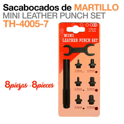 Conjunto de sacabocados de martillo para couro 8 peças em embalagem laranja