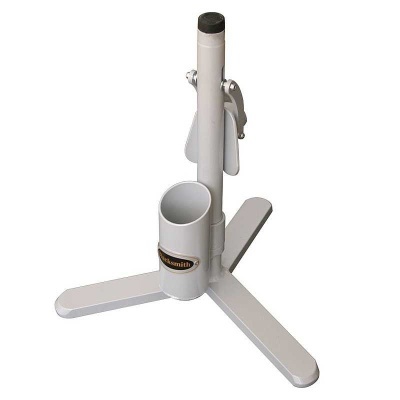 Suporte de metal branco com base tripé e suporte cilíndrico