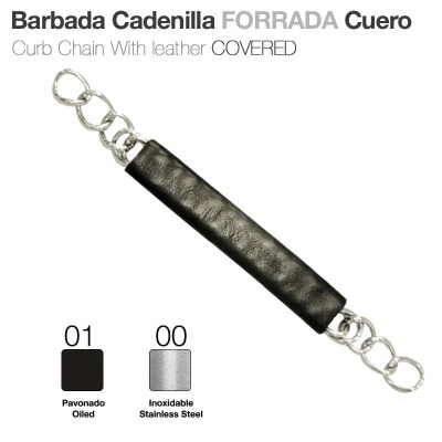 Barbada Cadenilla forrada em couro preto com corrente e fechos em aço inoxidável