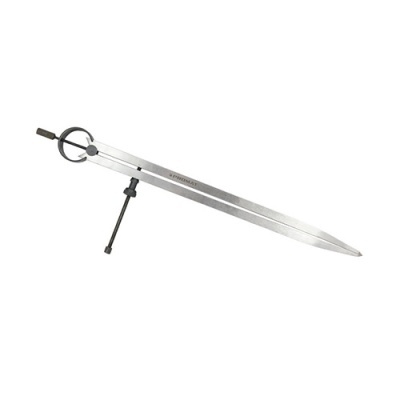 Compasso metálico prateado com anel circular e parafuso de ajuste