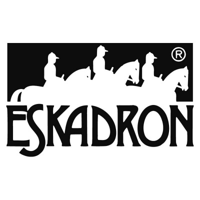 Logótipo preto e branco da marca ESKADRON com cavaleiros a cavalo.