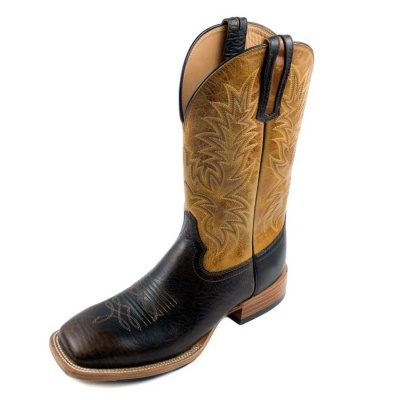 Bota cowboy de couro castanho claro e escuro com bordados