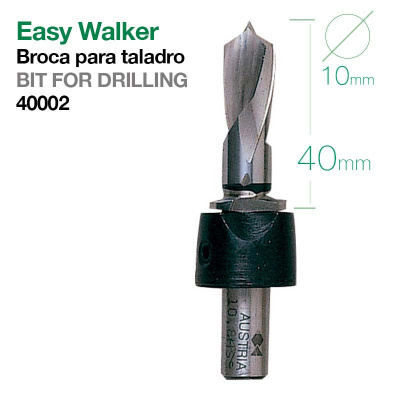Broca para taladro Easy Walker de 10 mm com base preta e texto AUSTIRA gravado.