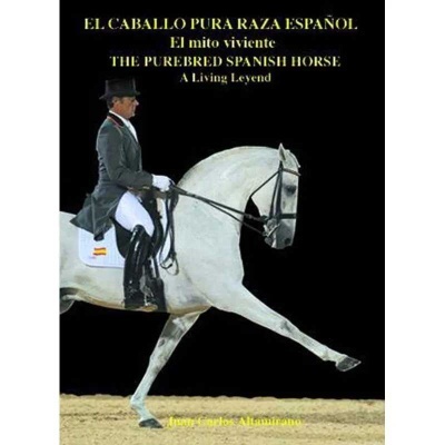 Capa de livro com cavalo branco e cavaleiro, texto em espanhol e inglês