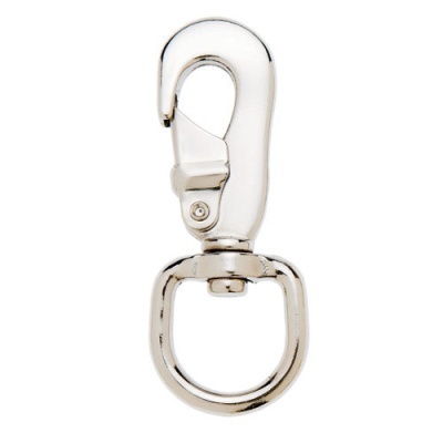 Mosquetão metálico prateado com fecho automático e argola oval