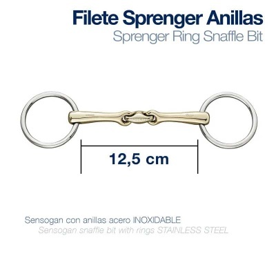 Bit Snaffle Sprenger Ring em aço inoxidável e peça central dourada, 12,5 cm