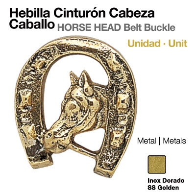 Fivela de cinto dourada com design de cabeça de cavalo
