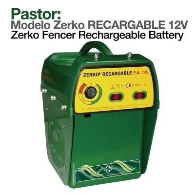 Pastor eléctrico recarregável Zerko 12V verde com painel amarelo e botões