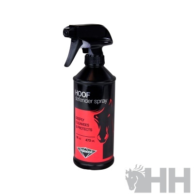 Frasco preto com spray Hoof defender da Diamond, rótulo vermelho, 473 ml