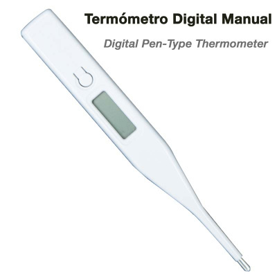 Termómetro digital manual branco com visor e botão