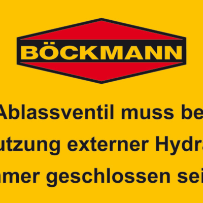 Adesivo amarelo BÖCKMANN com texto em alemão