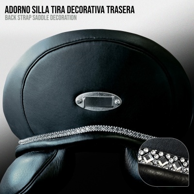 Adorno para cadeira de sela preto com decoração prateada