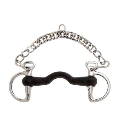 Freio de cavalo de metal com barra preta e corrente