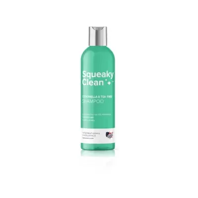 Frasco verde de shampoo Squeaky Clean com tampa prateada