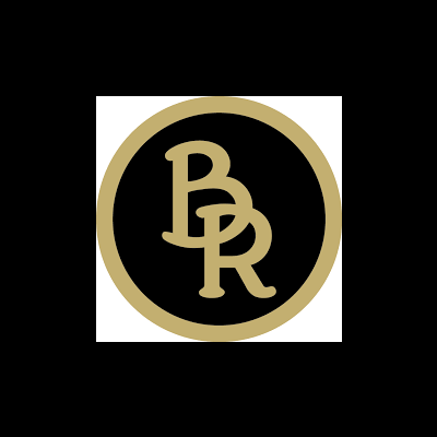 Logótipo circular preto e dourado com letras BPR