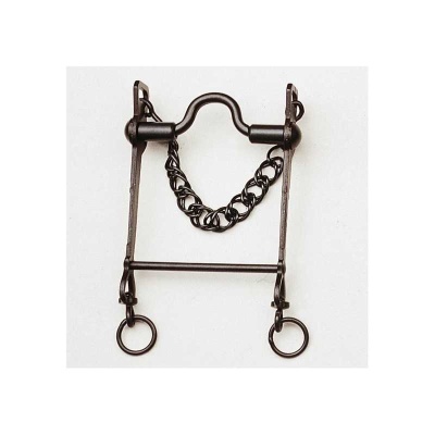 Freio de metal escuro com corrente em elos grossos sobre fundo branco