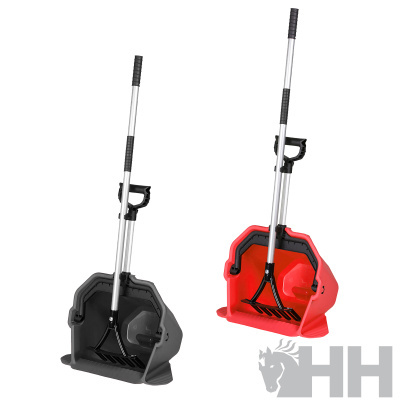 Conjunto de recolha de estrume para estábulo com pá e garfo integrados em cinza e vermelho.