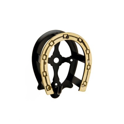 Suporte para chaves em forma de ferradura em metal preto com detalhe dourado