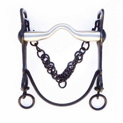 Freio metálico prateado e preto para cavalo