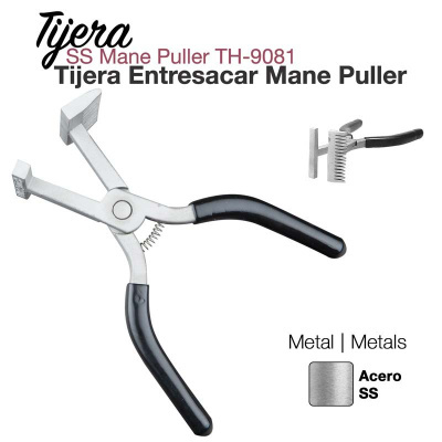 Tijera entresacar Mane Puller em aço inoxidável com pegas pretas