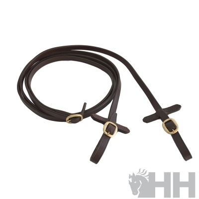 Estribo de couro castanho escuro com fivelas douradas