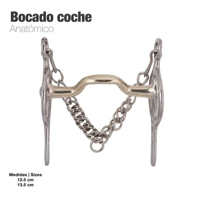 Bocado anatómico em metal prateado com corrente