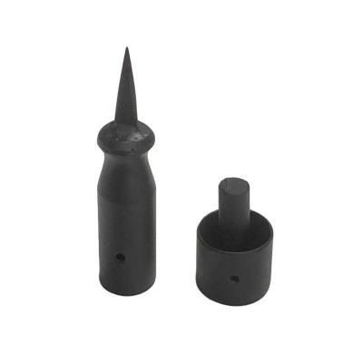 Peças metálicas pretas cónicas e cilíndricas com orifícios laterais