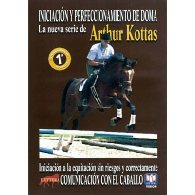Capa de DVD sobre equitação com cavaleiro a saltar um cavalo.