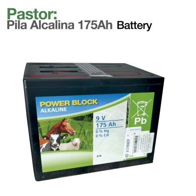 Bateria alcalina POWER BLOCK 9V 175Ah com imagens de animais e símbolos químicos