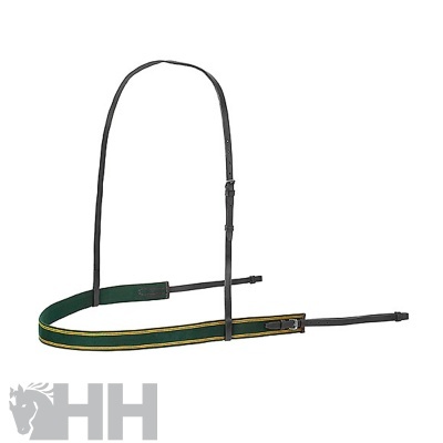 Cabeçada para cavalo em couro preto e verde com riscas amarelas