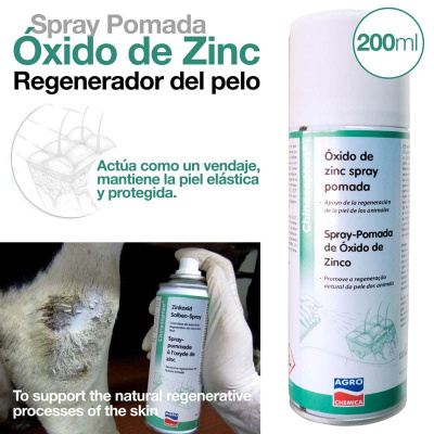 Spray pomada Óxido de Zinc em embalagem de 200 ml para regeneração de pele de animais