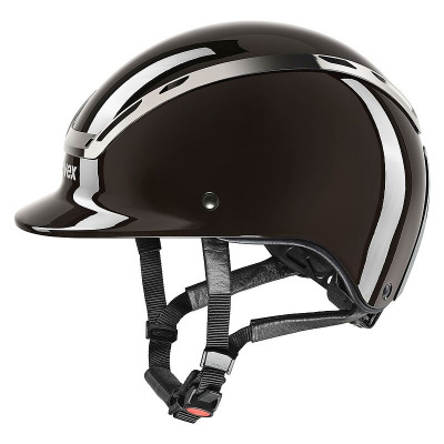 Capacete preto brilhante com visor curto e alças ajustáveis
