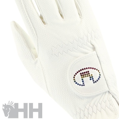 Luva branca de golfe texturizada com logótipo decorado no punho.