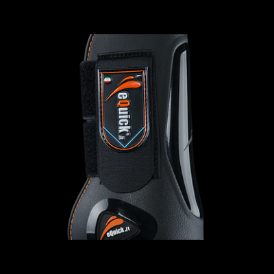 Protector eQuick preto e laranja para patas de cavalo com fecho de velcro