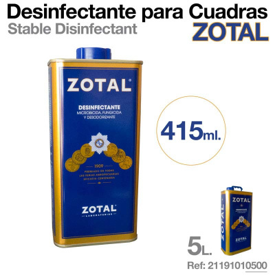 Embalagem metálica azul e dourada de desinfetante Zotal com texto e tampo azul