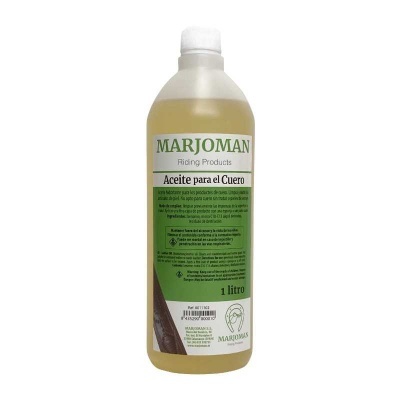 Frasco de óleo para couro MARJOMAN de 1 litro com rótulo verde e branco