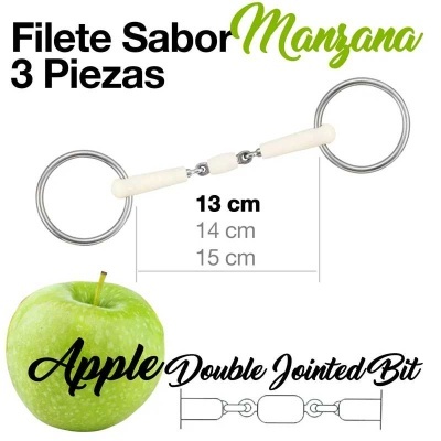 Embocadura dupla articulada para cavalo com sabor maçã, tamanhos 13-15 cm