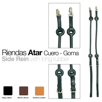 Rédeas laterais pretas de couro e borracha com fivelas metálicas