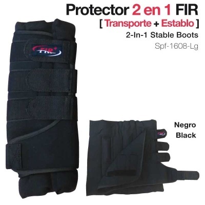 Protetores 2 em 1 pretos para transporte e estábulo com velcro.