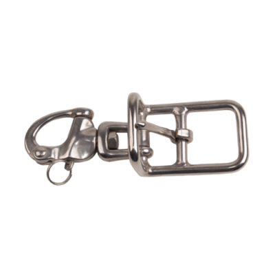 Fivela metálica prateada com fecho e argola