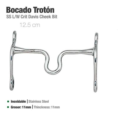 Bocado Trotón de aço inoxidável prateado para cavalo com 12,5 cm e 11 mm de espessura