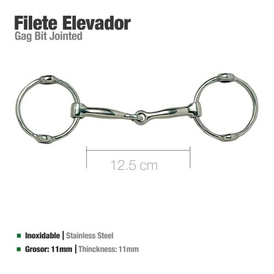 Freio filete elevador Gag Bit Jointed em aço inoxidável com anéis grandes e parte articulada central