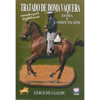 Capa de livro sobre doma vaquera com cavalo castanho e cavaleiro
