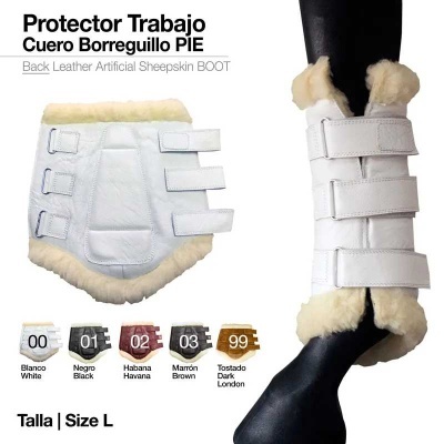 Protetor de trabalho branco para cavalo em couro de carneiro artificial com cintas ajustáveis