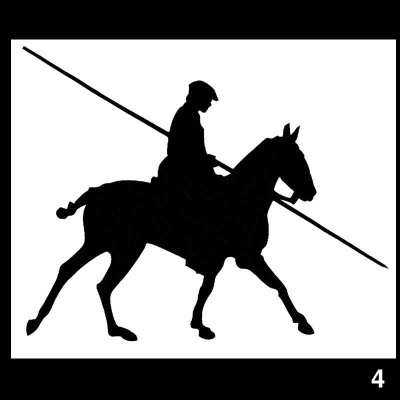 Silueta preta de cavaleiro a cavalo com lança