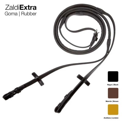 Rédea de borracha preta ZaldiExtra com texto e amostras de cores