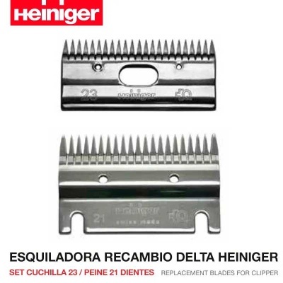 Lâminas de substituição Delta Heiniger para máquina de tosquia, com dentes afiadas, em metal prateado