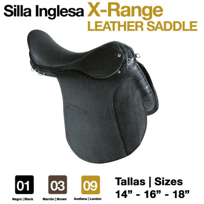 Sela inglesa X-Range couro preto com argolas metálicas