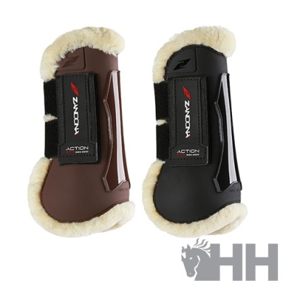Proteções para equitação castanho e preto com forro felpudo e etiqueta Zandoná Action