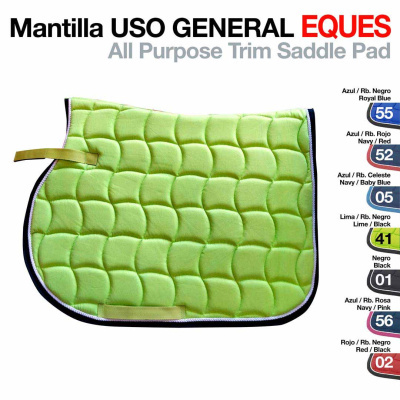 Mantilha para sela de cavalo verde lima acolchoada com bordas e fita amarela em fundo branco